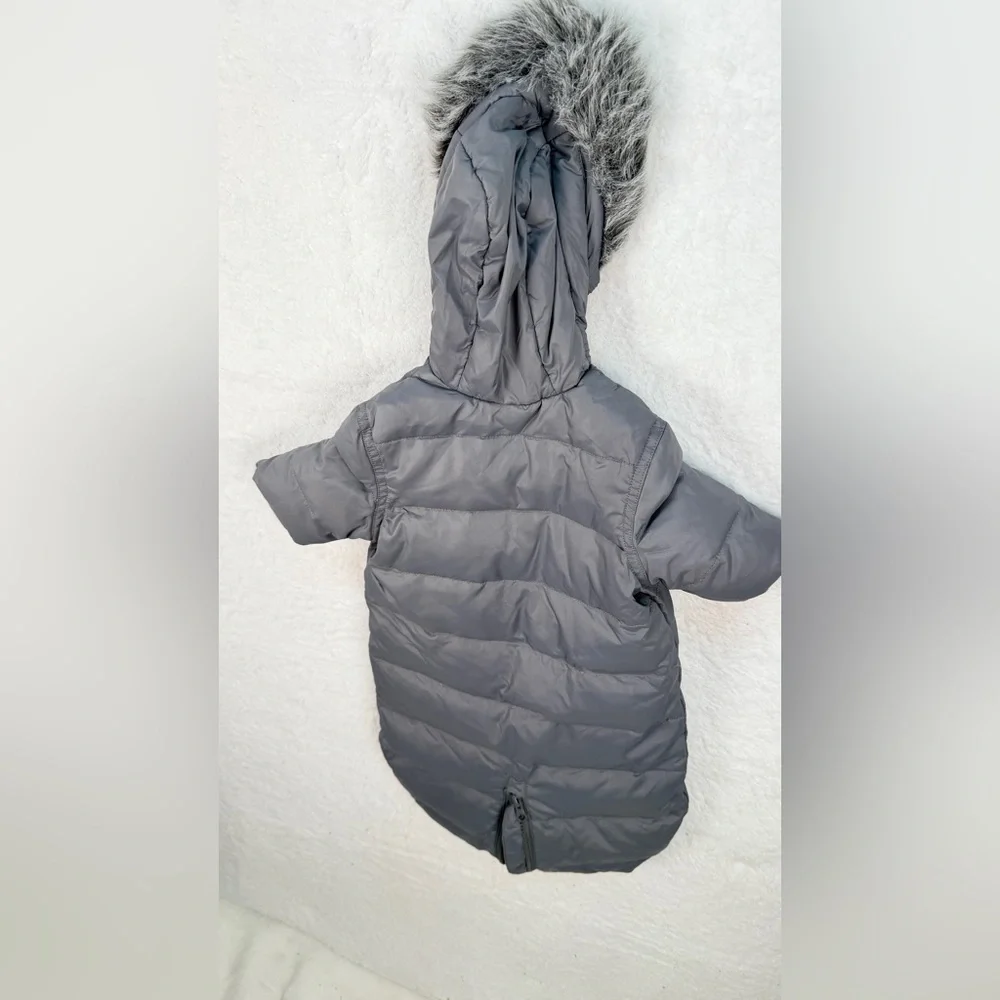 Hanna Andersson Baby Down Bunting Snowsuit Gray Faux Fur Hood Newborn NB